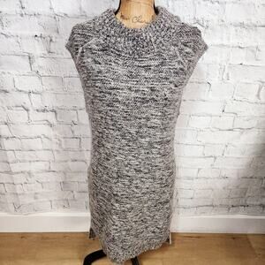 Intermix knit tunic sweater dress Sz M mock neck side slit gray sleeveless ACL